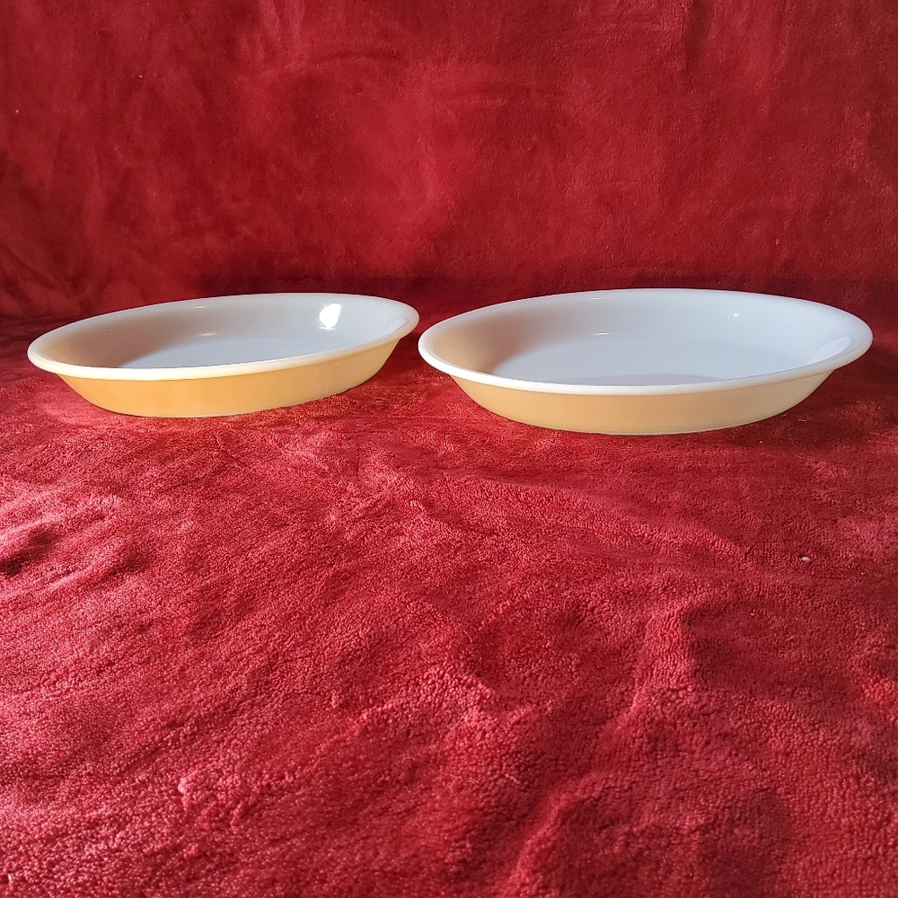 Pair Of Vintage Fire King 9" Copper Tint Pie Plates # 460, Reverse Logo